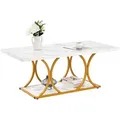 Produktbild: VEVOR Couchtisch Beistelltisch in Marmoroptik, 2-stöckiger rechteckiger Sofatisch mit Metallgestell & geometrischen Beinen & 95 kg Tragkraft, minimalistischer Wohnzimmertisch Weiß 120 x 59,5 x 48 cm