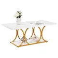 Produktbild: VEVOR Couchtisch Beistelltisch in Marmoroptik, 2-stöckiger rechteckiger Sofatisch mit Metallgestell & geometrischen Beinen & 95 kg Tragkraft, minimalistischer Wohnzimmertisch Weiß 120 x 59,5 x 48 cm