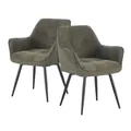 Produktbild: DUBI Möbel® Premium-Esszimmerstühle Thomas-Luna 2er Set– Federkern-Polster, Webstoff Grün, Armlehnen, Metallbeine schwarz, deutsche Qualität, Industrial Design, für Esszimmer, Gastronomie, Küche