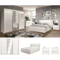Produktbild: Schlafzimmer komplett IRIS C weiß hochglanz Schiebetürenschrank LED Bett 180x200 Lattenrost Bettkasten Nakos Soft-Close-System - Weiß