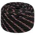 Produktbild: vidaXL Bootsseil Ankerleine Festmacher Tauwerk PP Leine Seil Tau Polypropylenseil Geflochten Flechtleine Schwarz 20mm 25m Polypropylen