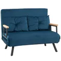 Produktbild: HOMCOM Schlafsofa 4 in 1 2 Sitzer Sofa mit Schlaffunktion, 183 x 98,5 cm Klappbar Couch Schlafcouch mit 5-stufig Verstellbarer Rückenlehne, Lendenkissen und Samtoptik für Wohnzimmer, Blau