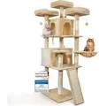 Produktbild: Foxdevil by xonic® Stabiler Kratzbaum für Katzen [165 cm] - Großer Katzenkratzbaum mit 3 Aussichtsplattformen, Liegemulde, 2 Kuschelhöhlen, 3 S... - Beige