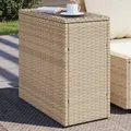 Produktbild: Garten-Beistelltisch Glasplatte Beige 58x27,5x55 cm Poly Rattan