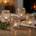 Produktbild: 4er Set Windlicht Klar Glas H10cm Teelichthalter Tischdeko Kerzen Deko Retro Transparent Kerzenhalter Flachs