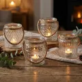 Produktbild: 4er Set Windlicht Klar Glas H10cm Teelichthalter Tischdeko Kerzen Deko Retro