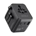 Produktbild: 5 in 1 Reiseadapter Weltweit,Universal Adapter mit USB A,USB C,1 Weltweit Steckdose und 1 USA/JP Steckdose,Travel Reisestecker Internationaler Steckdosenadapter für EU USA UK Canada Japan Australien