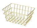 Produktbild: WENKO Badkorb Viana Gold, glamouröser Aufbewahrungskorb im angesagten Metall-Look in Gold, offenes Drahtdesign, hält Kosmetik, Bürste, Handtücher, etc. griffbereit, aus Metall, 18 x 25 x 12 cm