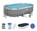Produktbild: Bestway Power Steel Framepool Komplett-Set, oval, mit Filterpumpe, Leiter & Abdeckplane 488 x 305 x 107 cm