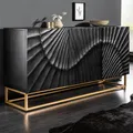 Produktbild: Massives Sideboard SCORPION 140cm Schwarz Mangoholz 3D Schnitzerei Kommode Retro