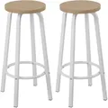 Produktbild: Barhocker 2er-set Bistrohocker Tresenhocker Barstuhl Aus Mdf & Metall, Runde Sitzfläche, Hell Eiche - Woltu