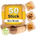 Produktbild: GOURMETmaxx Backpapier-Schalen für Heißluft-Fritteusen 50er-Set 16x16x4,5cm braun - Braun