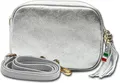 Produktbild: FLORENCE Umhängetasche Florence Umhängetasche Damen Tasche (Umhängetasche, Umhängetasche), Damen Tasche Echtes Leder silber metallic, Made-In Italy