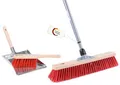 Produktbild: BawiTec Qualitäts Straßenbesen Kehrset 40cm Breit Kehrgarnitur mit Teleskopstiel verstellbar max. 200cm rote Elaston-Kunststoff-Borsten inkl. Handfeger 28cm Metall-Kehrblech mit Holzgriff Besen Set