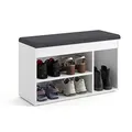Produktbild: KOMTO Schuhbank mit Sitzfläche - Schuhregal Bank mit Stauraum Weiß 80 x 48 x 32 cm Schuhschrank mit Sitzbank Flur Bank Garderobenbank Sofia