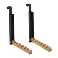 Produktbild: Relaxdays Türgarderobe klappbar 2X, zum Einhängen, Türhaken 6 Kleiderbügel, Metall & Holz, für 2 cm Türfalz, schwarz