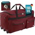 Produktbild: MONZANA® Reisetasche mit Rollen 160L Trolley Funktion Teleskopgriff 85x43x44cm Standfüße Groß XXL Weichgepäck Reisegepäck Gepäcktasche Duffl... - Rot
