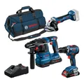 Produktbild: Bosch Professional 18V System Combo Kit: Bohrschrauber GSR 18V-55 + Winkelschleifer GWS 18V-7 + Bohrhammer GBH 18V-22 (inkl. 2x 4.0Ah ProCORE Akku, Schnellladegerät GAL 18V-40, Werkzeugtasche)