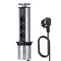 Produktbild: LEUTED 3 Fach Versenkbare Steckdose küche, Tischsteckdose mit 2 USB, Tischsteckdosenleiste mit Kindersicherung und 1.8m Kabel, komplett in Tischplatte, Mehrfachsteckdose für Büro Küche Werkstatt Ø80mm