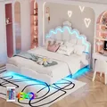 Produktbild: Flieks Polsterbett 140x200cm mit Lattenrost, Kinderbett mit Kronenförmigem Kopfteil, Jugendbett Doppelbett mit Led, Prinzessinnenbett Holzbett, PU - Weiß