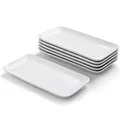 Produktbild: WishDeco Rechteckige Teller 6er Set, Servierplatte Klein 23x12 cm, Dessertteller Rechteckig Länglich, Servierteller Porzellan Weiß für Antipasti, Dessert, Kuchen, Sushi, Salat