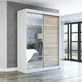 Produktbild: Schwebetürenschrank, 2-türig Schrank 160 cm mit Spiegel GAP - Weiß/Braun