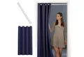 Produktbild: tinycurtains Türvorhang mit Stange weiß 70-120 cm Thermo Vorhang ohne Bohren, blickdicht, Ösen, verdunkelnd, Polyester, dunkelblau Ocean, Türgardine mit Klemmstange Raumtrenner Vorhang Tür