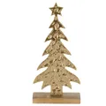 Produktbild: Deko Baum Weihnachtsdeko Fensterbank Tischdeko Gold Holz Natur 31x14,5cm