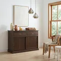 Produktbild: Kommode SAVONA, Sideboard mit 2 Türen 2 Schubladen, Kiefer massiv, Oberfläche Nussbaum, Buffetschrank, Geschirrschrank, Massivholz