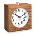 Produktbild: Navaris Analog Holz Wecker mit Snooze - Retro Uhr im Viereck Design mit Ziffernblatt Alarm - Leise Tischuhr ohne Ticken - Naturholz in Dunkelbraun