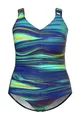 Produktbild: Ulla Popken Damen große Größen Übergrößen Plus Size Badeanzug, Raffung, Softcups, recycelt dunkelblau 42 837625750-42