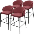 Produktbild: ML-Design Barhocker 4er Set Rot Stoffbezug 76 cm hoch Gepolsterte Barstühle mit Metallgestell Rückenlehne & Fußstütze Küchenstühle Bistrohocker