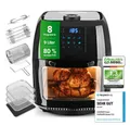 Produktbild: GOURMETmaxx Heißluftfritteuse 9 l Ofen - XXL-Zubehörset mit Drehspieß, 1800 W, fettarm frittieren knusprige Pommes, Hähnchen auftauen backen wärmen