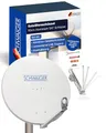 Produktbild: SCHWAIGER Satellitenschüssel I Ø 90 cm Aluminium Offset Antenne in hellgrau I Multifeed geeignet & wetterfest I SAT Schüssel mit LNB Tragarm & Masthalterung I maximale Empfangsleistung 39,5dB