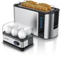 Produktbild: Arendo Frühstücksset, Langschlitz Toaster 4 Scheiben, Eierkocher für 6 Eier, Silber