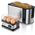 Produktbild: Arendo Frühstücksset, Langschlitz Toaster 4 Scheiben, Eierkocher für 6 Eier, Silber