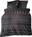 Produktbild: Teddyplüsch Bettwäscheset 220x240 cm Anthrazit Bordeaux Schwarz Streifen Kariert mit Reißverschluss