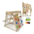 Produktbild: Juskys Mini Klettergerüst für Kinder - Indoor Spielplatz mit Rutsche, Kletterwand & Turnringe Natur