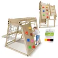 Produktbild: Juskys® Mini Klettergerüst für Kinder - Indoor Spielplatz mit Rutsche, Kletterwand, Kletternetz & Turnringe - Holz Kletterturm klappbar - Natur
