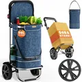 Produktbild: Monzana® 3in1 Einkaufstrolley Alu 56l Klappbar 50 Kg Kugellager Abnehmbare Tasche Handwagen Einkaufswagen Einkaufshilfe Roller Meliert  Blau