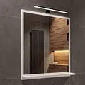 Produktbild: HAJDUK FURNITURE Weiß Badspiegel mit Beleuchtung 4000 K IP44 H:70 x B: 60 cm - Bathroom Mirror - Moderner Badezimmer Spiegel Rechteckig mit Ablage und Schwarz LED - Wandspiegel mit Regal