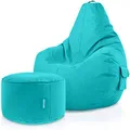 Produktbild: Green Bean 2er Set Sitzsack + Hocker - fertig befüllt - robust waschbar schmutzabweisend - Kinder & Erwachsene Bean Bag Bodenkissen Lounge Sitzhocker Relax-Sessel Gamer Gamingstuhl Pouf - Türkis