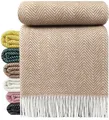 Produktbild: Wolldecke 100% Schurwolle Wohndecke Plaid Decke 140 x 200cm Tirol-M Beige