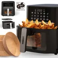 Produktbild: ONBEST Heißluftfritteuse Airfryer AF1665 | mit 100 Backpapier | XXL | 6,5 L | 1800 W | 12 Kochprogramme | Mit Sichtfenster