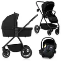 Produktbild: Lionelo Kombikinderwagen Meril 3in1 Babywanne bis zu 9 kg, Kindersitz bis zu 13 kg, 0-48 Monate bis zu 22 kg, Geländeräder 360°, Vollfederung - Black
