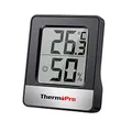 Produktbild: ThermoPro TP49B digitales Mini Thermo-Hygrometer Thermometer Hygrometer innen Temperatur und Luftfeuchtigkeitmessgerät mit Smiley-Indikator für Raumklimakontrolle, Schwarz