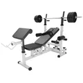 Produktbild: GORILLA SPORTS®Hantelbank mit Gewichten - 170 cm Hantelstange, 40/70/100 kg Hantelset, Beincurler, Butterfly, Dip-station, Curlpult - Trainingsbank, Fitnessstation, Kraftstation mit Langhantel