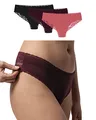 Produktbild: Snocks Brazilian Slip mit Spitze Damen aus Bio-Baumwolle (3er Pack) - Damenunterwäsche mit Perfekter Passform und angenehmem Tragegefühl - Unterwäsche Frauen Gr.M, Farbe Mauve/Rott/Schwarz