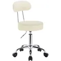 Produktbild: 1 Stück Arbeitshocker Drehhocker Rollhocker Drehstuhl Hocker Bürostuhl mit Lehne höhenverstellbar Cremeweiß - Woltu