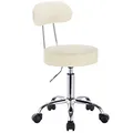 Produktbild: WOLTU Rollhocker Schminkhocker Hocker höhenverstellbar mit Rollen & Lehne Cremeweiß Arbeitshocker 360° Drehhocker Bürostuhl Kosmetikhocker für Werkstatt, Schönheitssalons, Studios, Tätowierungen